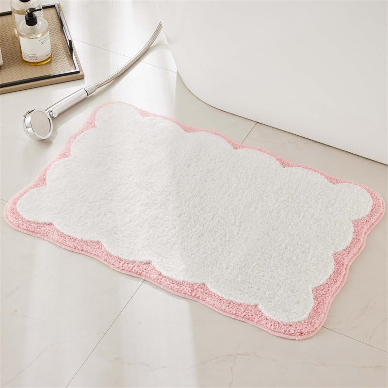 Attikus Microfiber / Microsuede Non-Slip Bath Mat, White/Pink