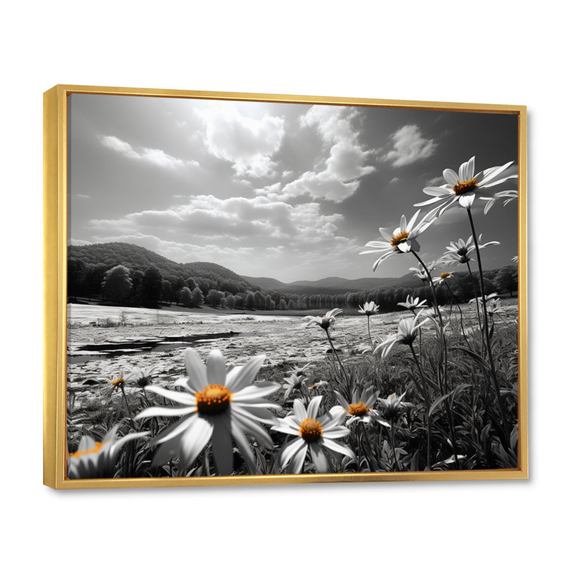 Champ de fleurs bronze pré - impression, H 24 po x l 32 po x P 1 po, Cadre flottant doré