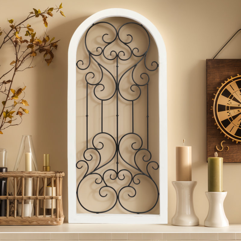 Arch Wall Decor with Metal Scrollwork