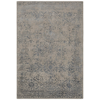 Tapis en viscose beige et bleu oriental touffeté à la main Pappalardo