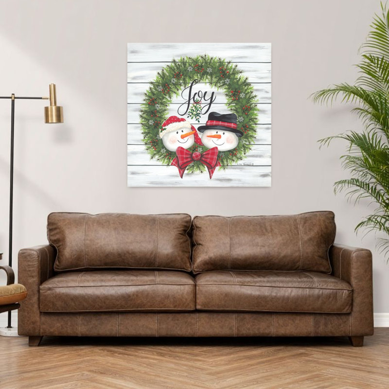 Joy Joy Snowman Wreath, art contemporain, H 36 po x l 36 po