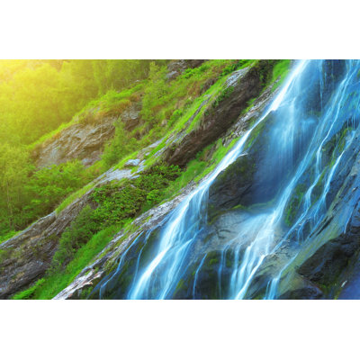 Blue Waterfall 1 Piece Wrapped Canvas Wall Art