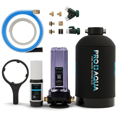 Portable RV Water Softener Filter and Soften Hard Water for RV Trailers Vans 16,000-Grains and Filtration System Bundle