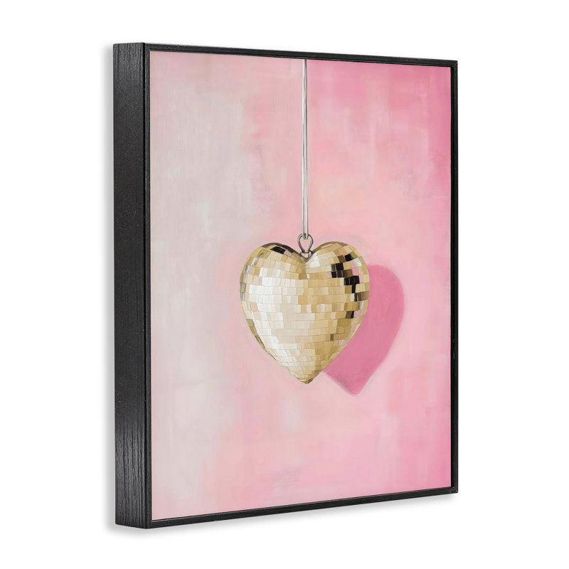 Gold Disco Heart Necklace Framed Giclee, design by Arlington Prints, Midnight Black Framed Giclee, 30" H x 24" W