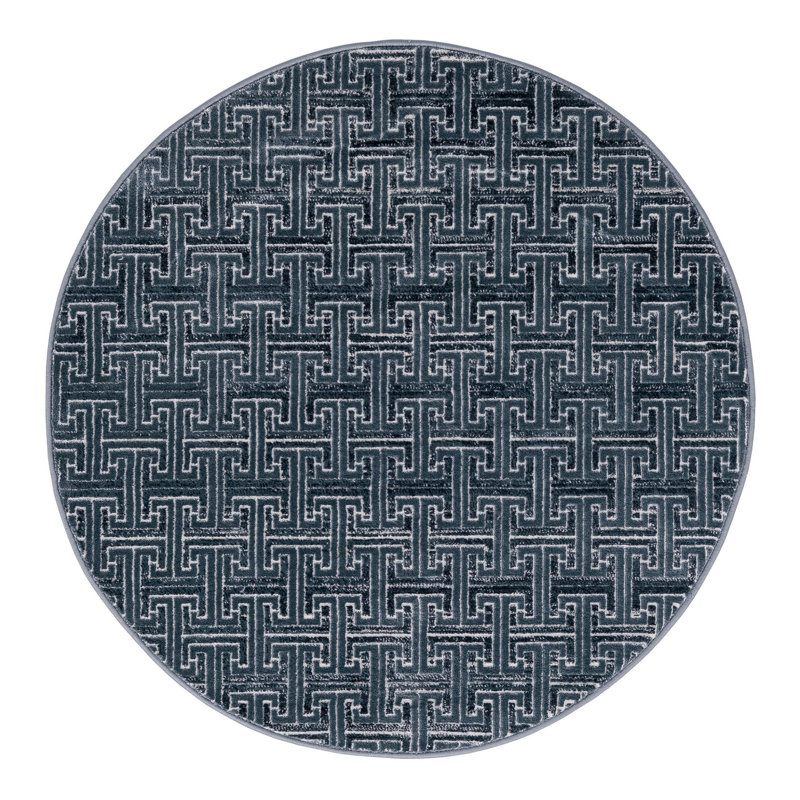 Uptown Geometric Navy Area Rug, Round 3'3"