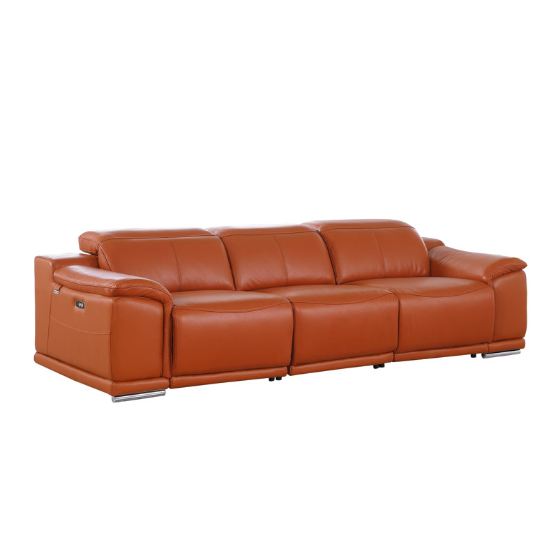 Monza Power Recline Top Grain Italian Leather Sofa, Camel