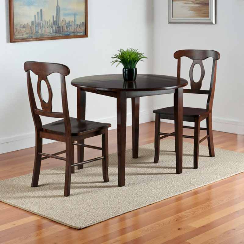 Almaraz Dark Brwon 3-Piece Drop Leaf Solid Wood Dining Set, 36.65'' H X 17.36'' W X 21.14'' D