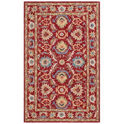 Tapis en coton rouge / vert touffeté à la main Ruzina