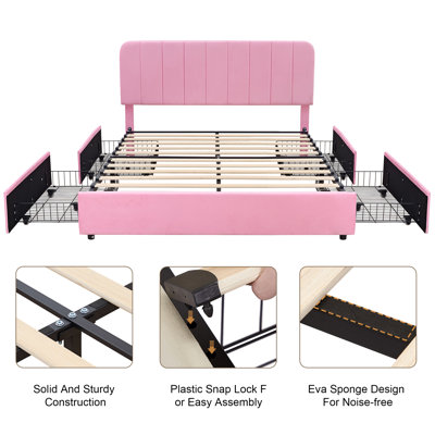 Huntsville 4-Drawer Velvet Upholstered Platform Bed