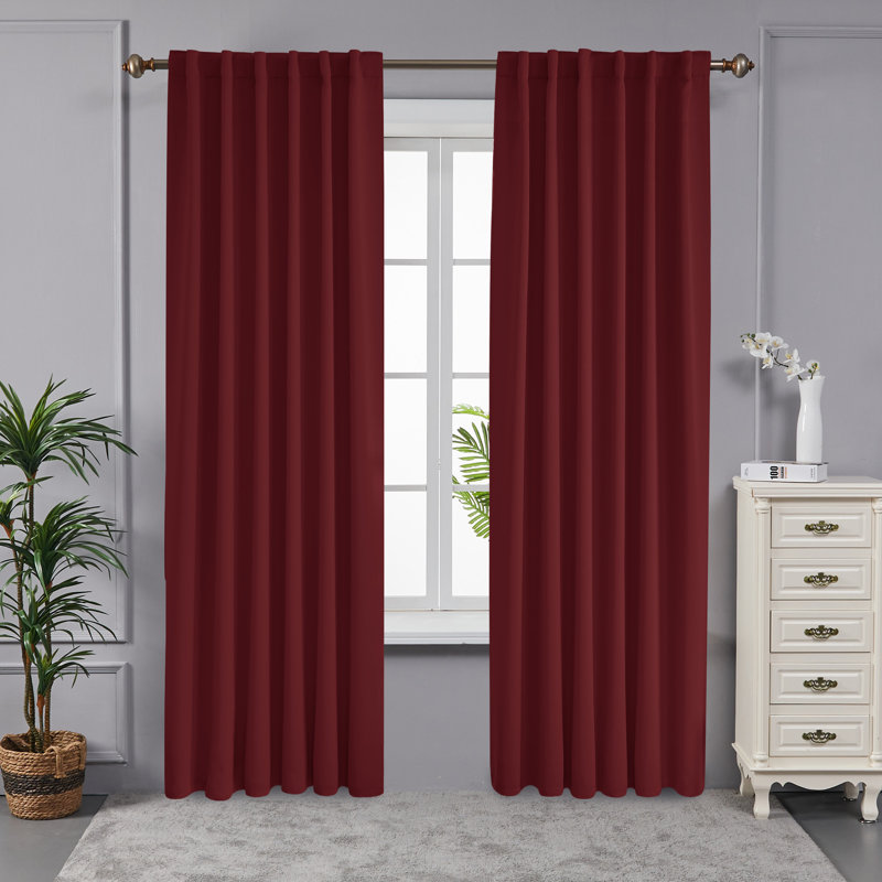 Taburao Back Tab Room Darkening Curtain Pair, 42" W x 95" L, Burgundy Red