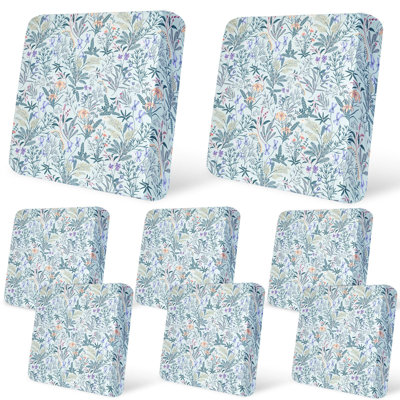 Ensemble de 8 housses de coussins de patio extensibles, housses de coussin de chaise d'extérieur à imprimé floral botanique, housses de siège de meuble à ourlet élastique lavable