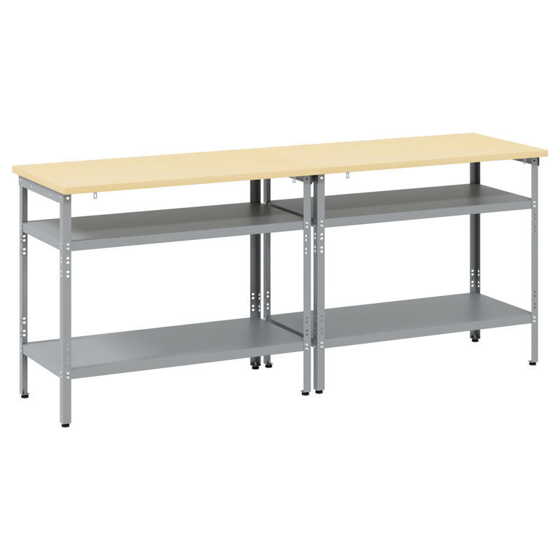  Set Of 2 Grey Steel, Wood Medium Height-Adjustable Shelves