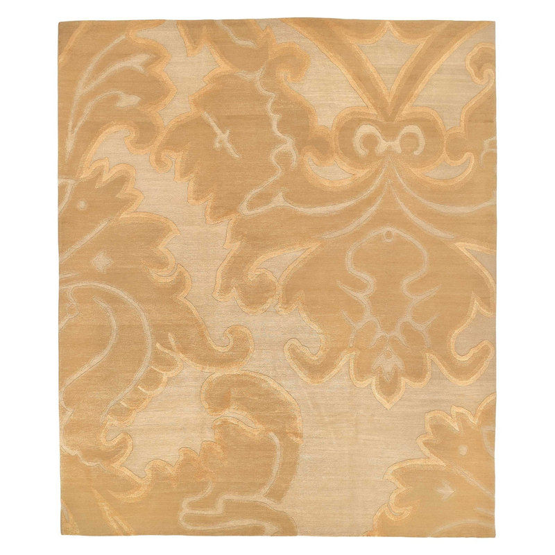 Implied Damask Area Rug in Beige/Gold/Neutral, Rectangle 9' x 12'
