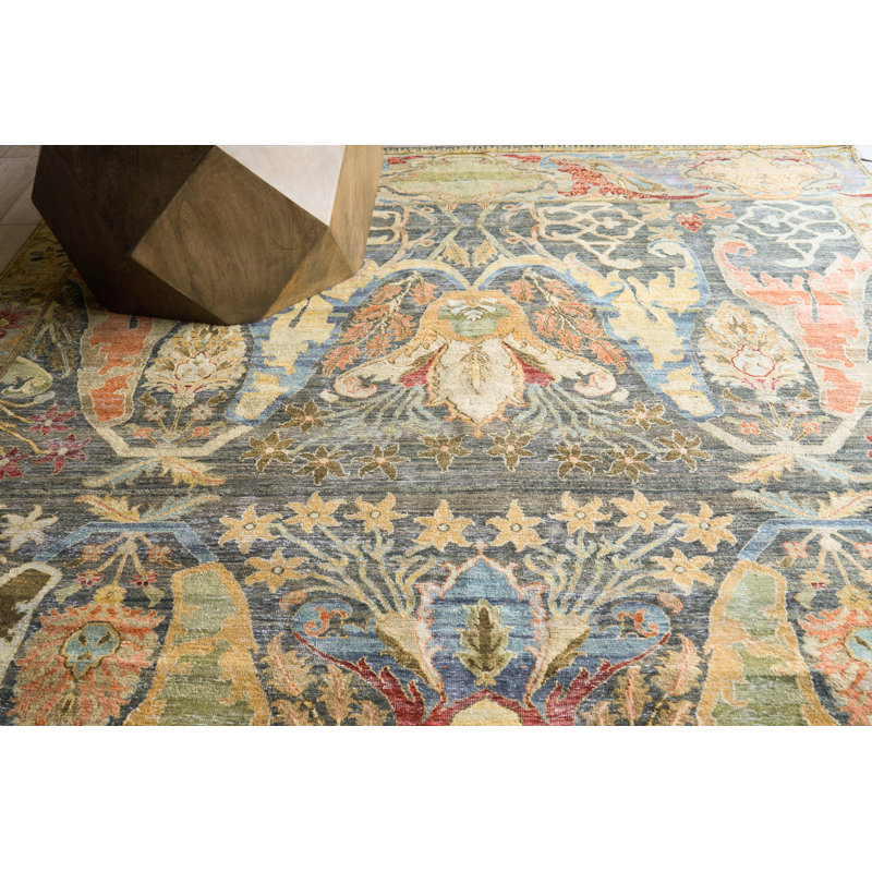 Antic Hand Knotted New Zealand Wool Black/Camel Area Rug, 9'X12'