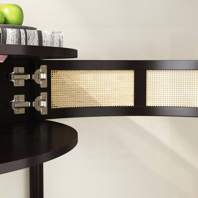 Half-Moon Rattan Console Table with 2 Drawers and Bottom Shelf, Black
