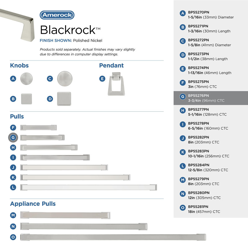 Poignée d'armoire en nickel poli d'un centre à l'autre de 3-3 / 4 po (96 mm) Blackrock, 3 3/4", Nickel poli