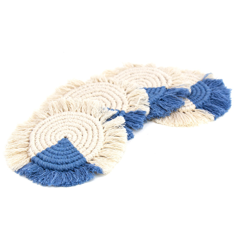 Sous-verre Macramé, Crème / bleu