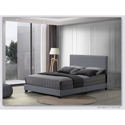 Grand lit en tissu gris clair Leandros