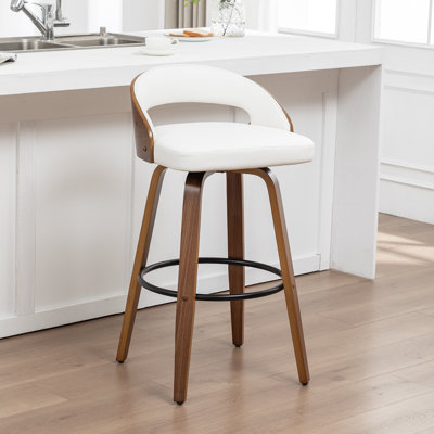 Modern Swivel Upholstered Counter Stool With 360° Swivel, Barrel Seat & Curved Backrest