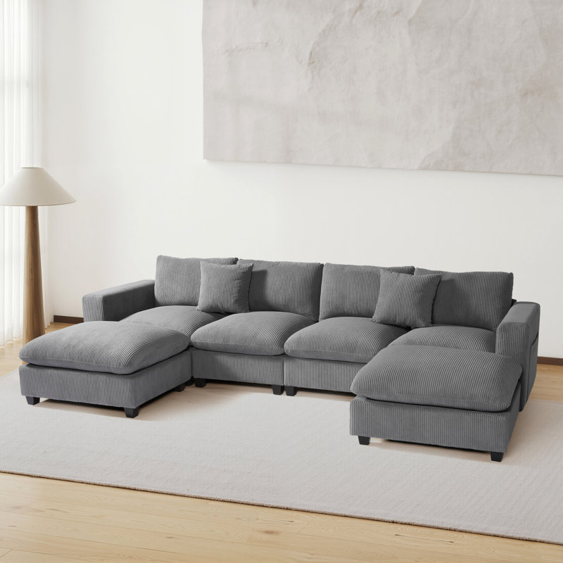 Canapé modulaire rembourré 6 pièces avec port USB, Polyester gris foncé