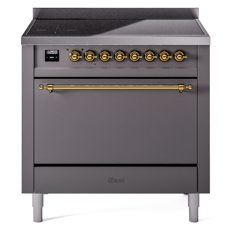 ILVE Nostalgie II 36 in Induction Range, Graphite Matte/Brass