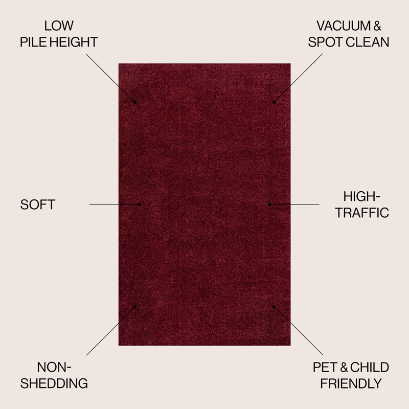 Arbelle Solid Low-Pile Dark Red Rug, Rectangle 8'8" x 12'