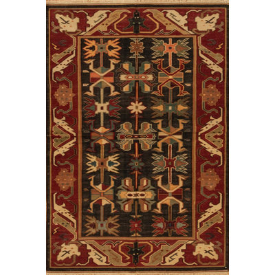 Discovery Flatweave Wool Area Rug in Black/Red/Brown
