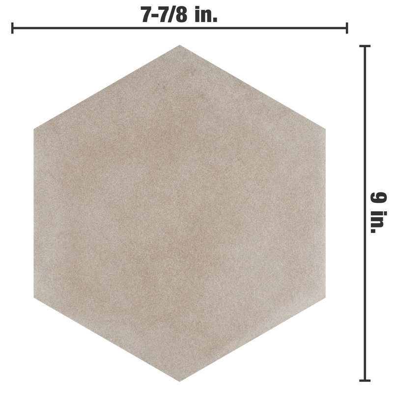 Matter Hex 7.88" x 9" Porcelain Stone Look Floor and Wall Tile, Taupe