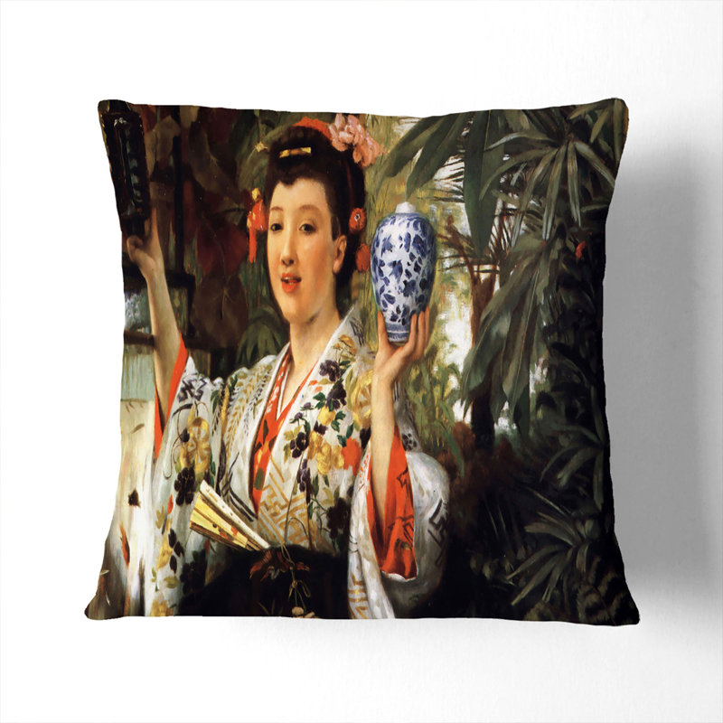 The Japanese Vase Square Throw Cushion, White, 55cm H x 55cm W x 20cm D