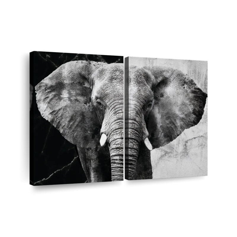 " Elephant Black And White " by BlackBlood Arts 2 - Pieces, 24" H x 33" W x 1.25" D