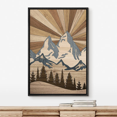 «Western Wood Effect Landscape Winter Snowy Mountain Forest Nature», impression sur toile à cadre flottant