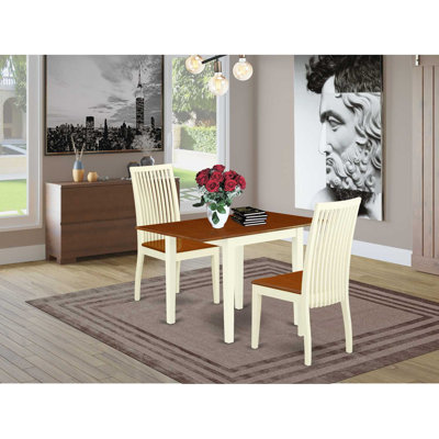 3 Piece Set Contains a Rectangle Kitchen Table with Dropleaf and 2 Dining Chairs, Buttermilk & Cherry