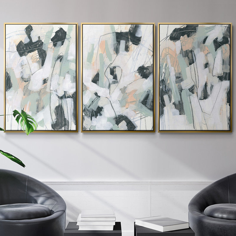 Ensemble de 3 pièces encadrées sur toile Tempéré, Or, H 40 po x l 78 po