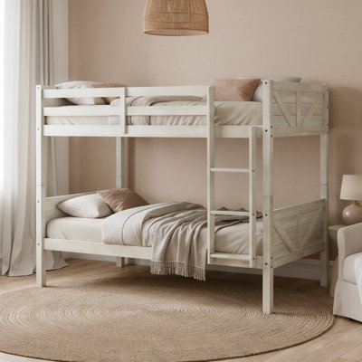 Appolon Twin Over Twin Solid Wood Farmhouse Bunk Bed with Barn-Style Panel Headboards