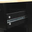 Chariot de cuisine polyvalent avec abattant en bois d'hévéa, armoire de rangement et 3 tiroirs sur 5 roulettes pour une utilisation efficace de l'espace