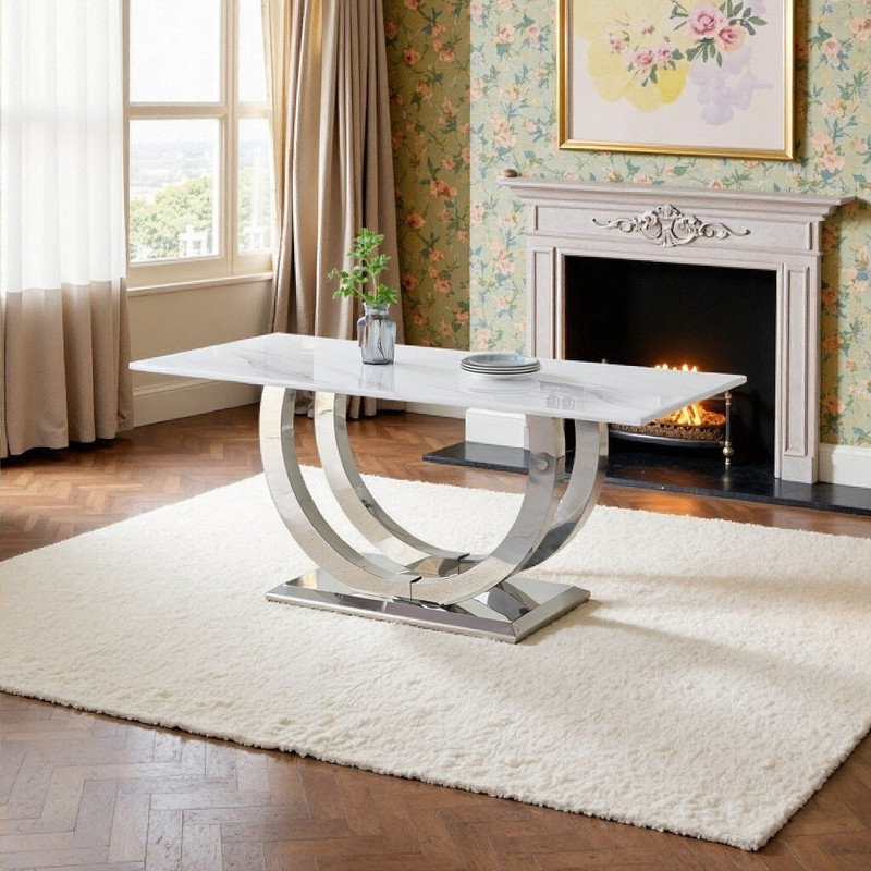 George Oliver 69.30 Inch Rectangular Dining Table With Marble Pattern ...