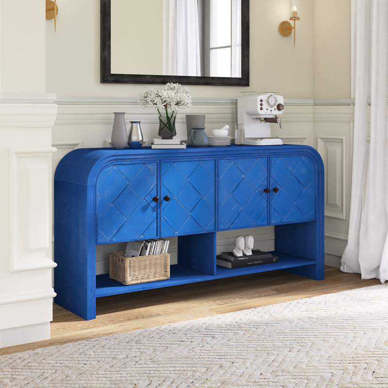 59.8" Wood Sideboard With Solid Wood Veneer, Navy Blue