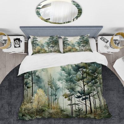Tonalism Whispering Pines Pointillism I - Forest Duvet Cover Set