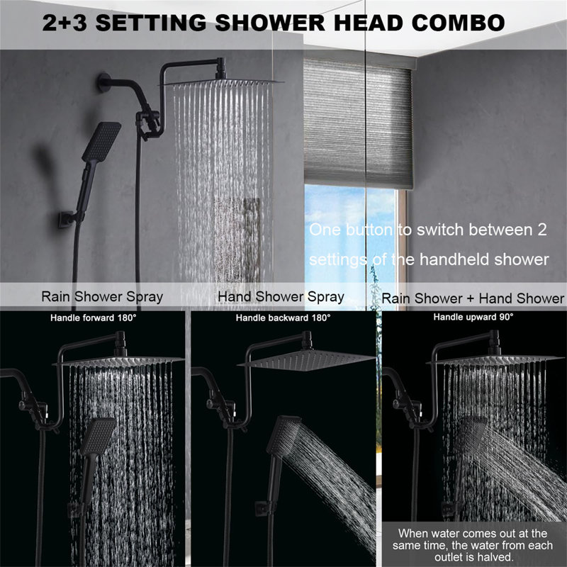 Luxe 10-Inch Rainfall Shower System With Adjustable 12" Extension Arm & Brass Hardware – 71" Extra-Long Hose, Matte Black