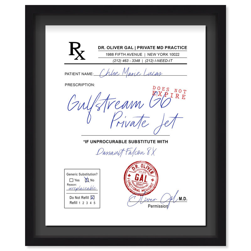 Oliver Gal RX-Luxury Private Jet Fashion - Luxury Shadowbox Framed Wall Art, 26" H x 22" W