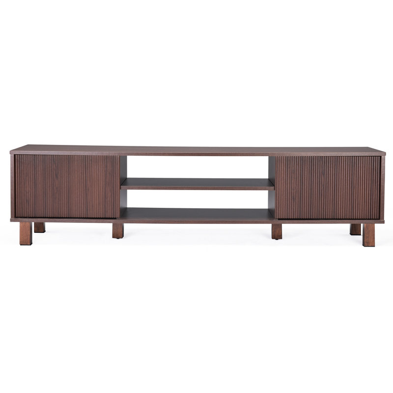 Meuble télé moderne, rangement et tablettes ouvertes pour téléviseur de 70 po Modern, Brun
