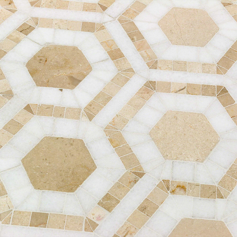 Cosmos 4" Micro Hexagon Polished Marble Mosaic Tile, Crema Marfil