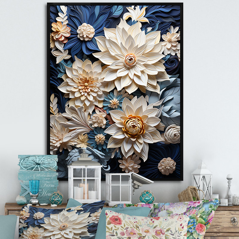 «Paper Mache Flower Blossums Radiance» sur toile, Cadre flottant noir, H 44 po x l 34 po