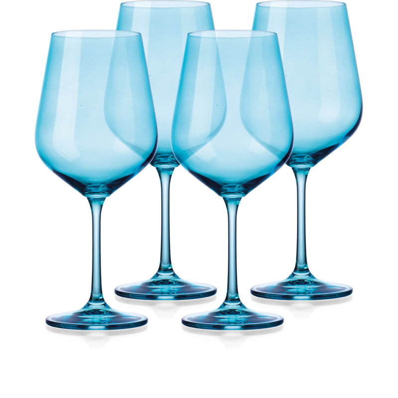Set Of Four Translucent Large Wine Glasses, Blue