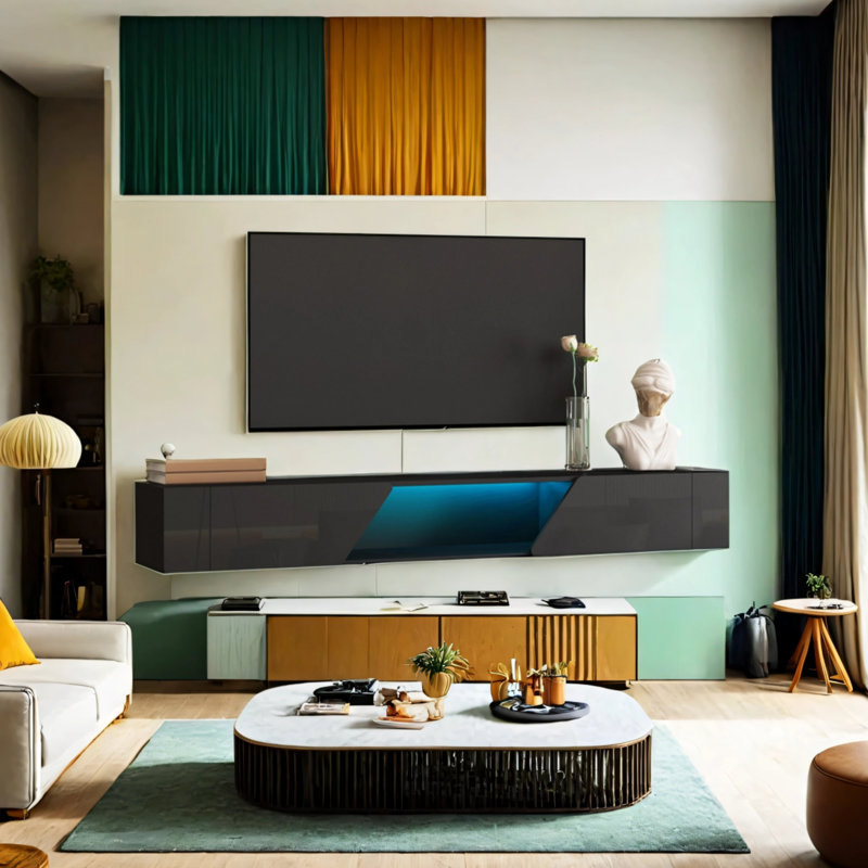 Meuble télé moderne noir avec 16 DEL de couleur pour 55 60 téléviseurs de 65 pouces