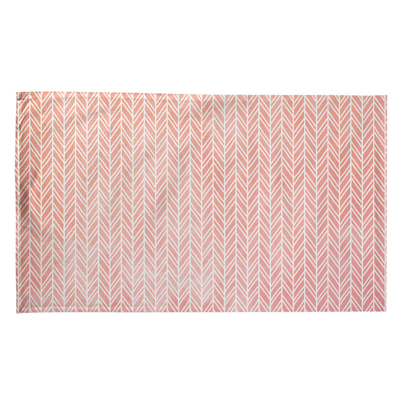 Serviette à thé à motif chevrons, Polyester sergé, Rouge