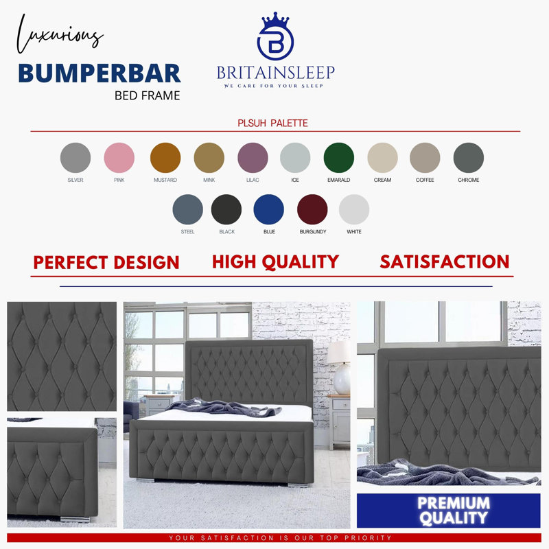 Bumperbar Plush Velvet Upholstered Bed Frame | Double | Single | Kingsize | Superking Size Bed Premium Quality | UK Manufactured