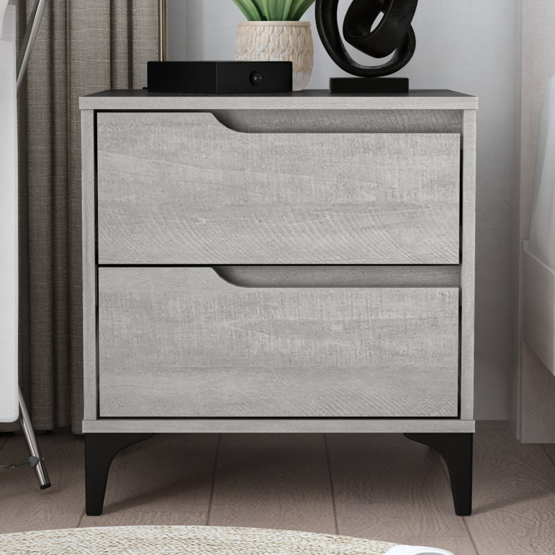 Norcross 20" 2 Drawer Nightstand, Dusty Grey Oak