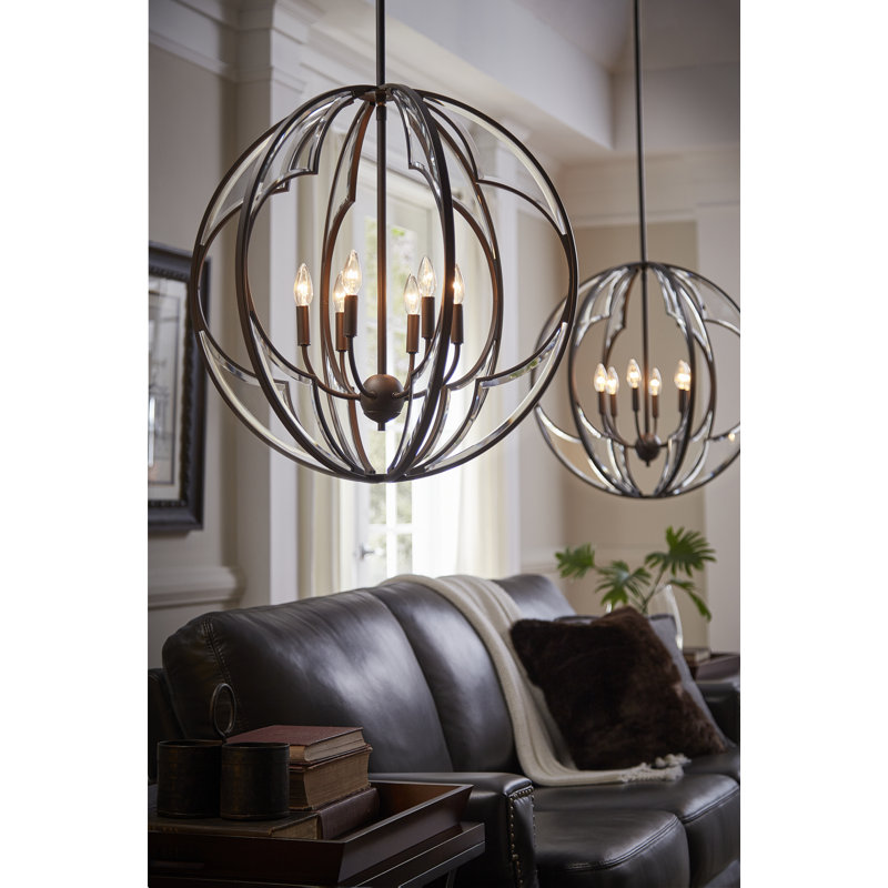 Lustre sphérique unique à 6 lumières Grisham, Bronze vieilli