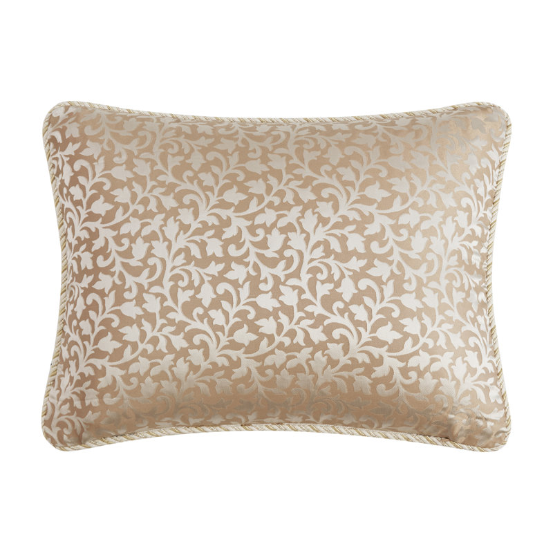 Ivory and Gold Damask Queen Comforter Set with Fringe Trim